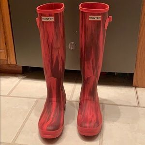 Tall Pink Marble Hunter Boots